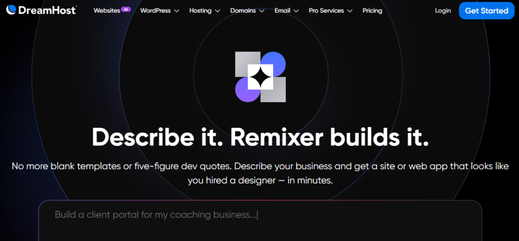 DreamHost Remixer homepage.