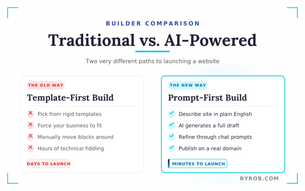 Traditional vs. AI-powered website builders.