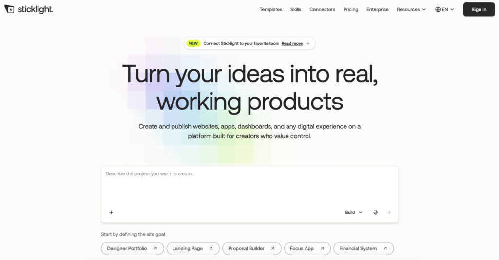 Elementor Sticklight build a custom tool with AI (homepage)