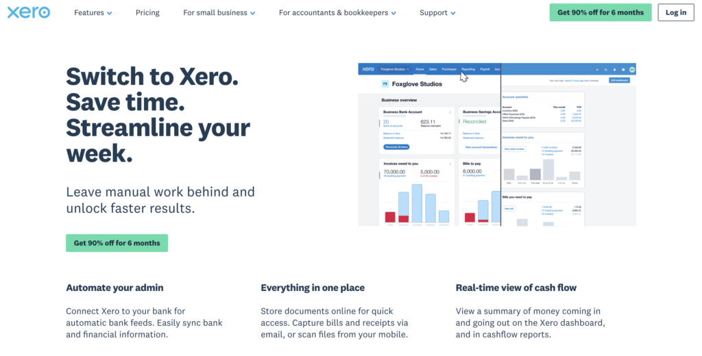 Xero creator bookkeeping (Homepage screenshot)
