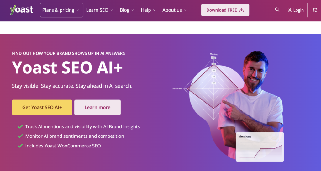 Yoast SEO AI+ Brand Insights homepage
