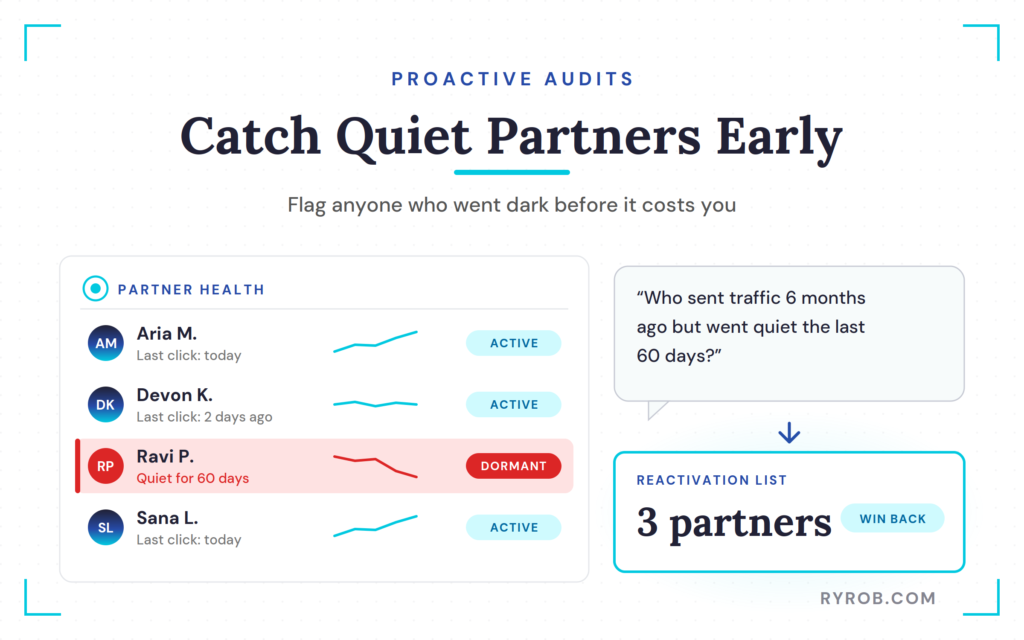 Auditing dormant affiliate partners list