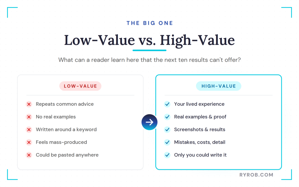 Low-value versus high-value content comparison