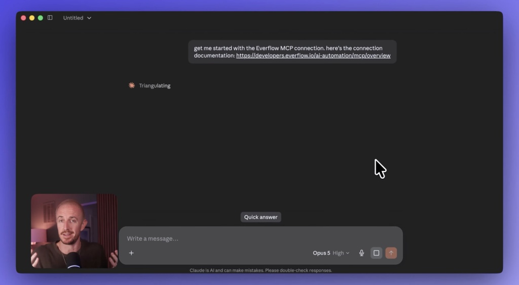 Ryan Robinson connecting Claude AI to Everflow affiliate platform.