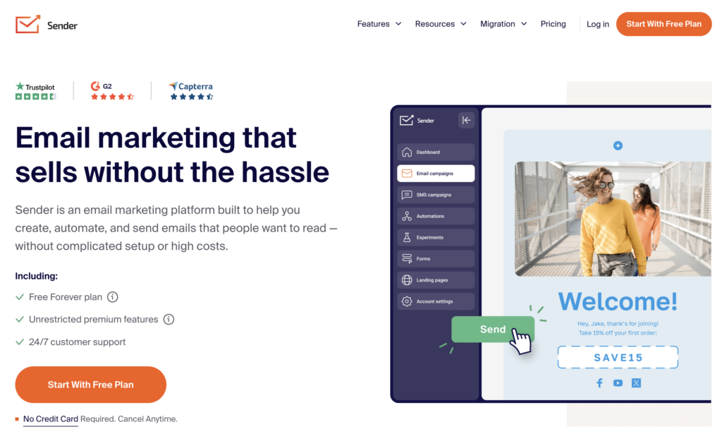 Email marketing Sender homepage