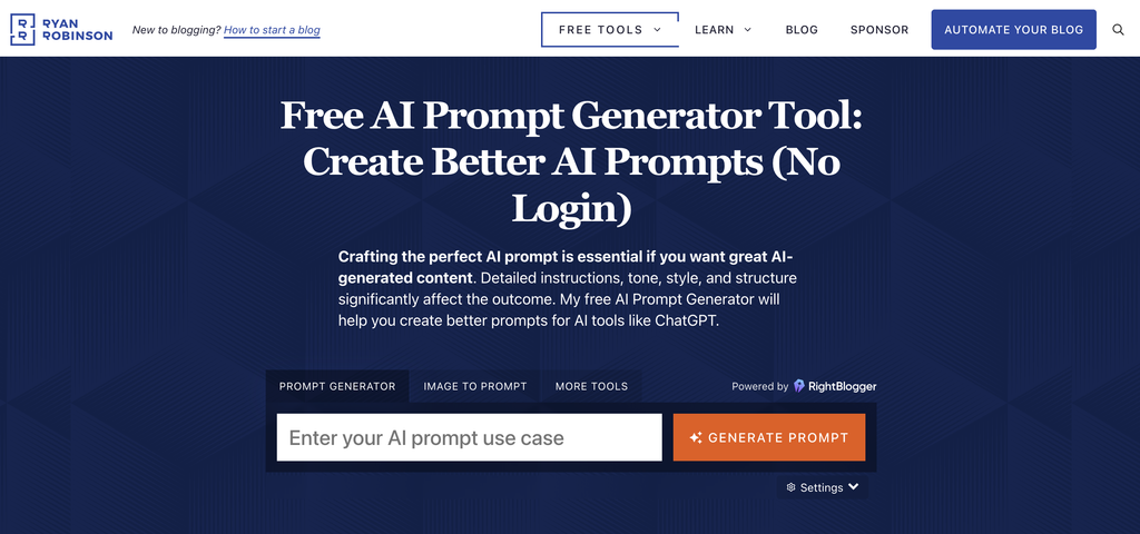 RyRob free AI prompt generator tool (screenshot)
