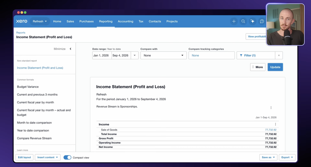 Ryan Robinson checking his business' profit and loss on Xero
