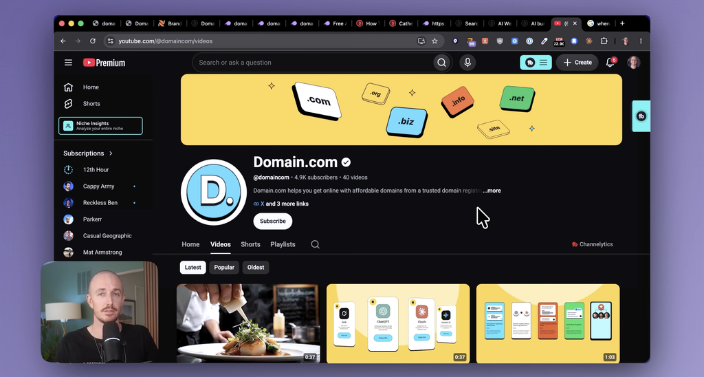 Ryan Robinson checking Domain.com's YouTube channel