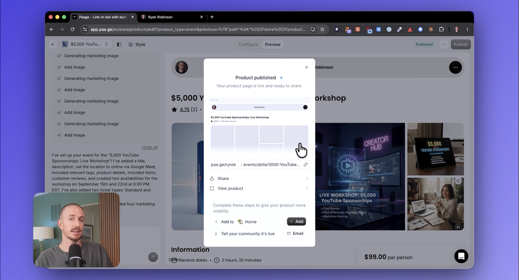 Ryan Robison publishing a product on Paage