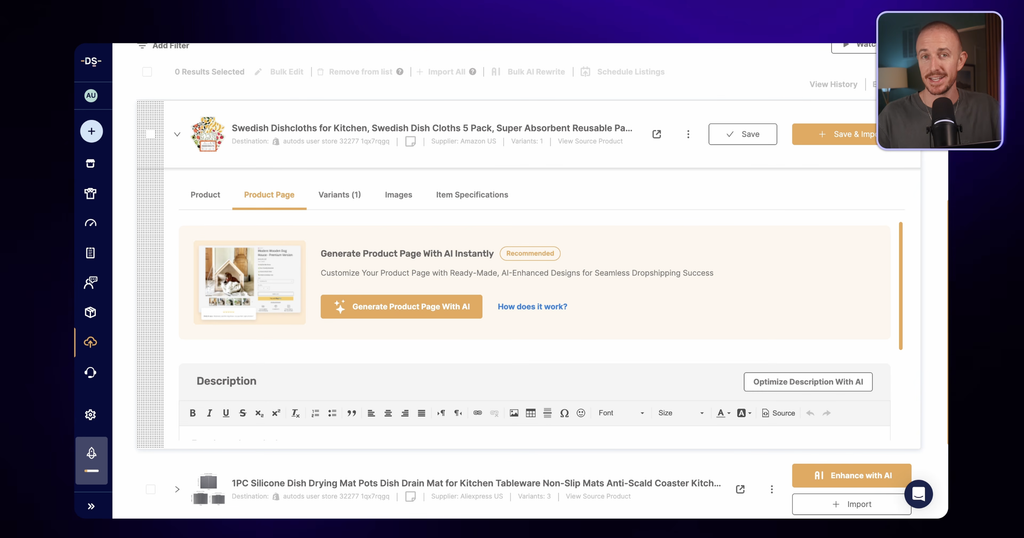 Ryan Robinson running a dropshipping store with the Claude and AutoDS integration