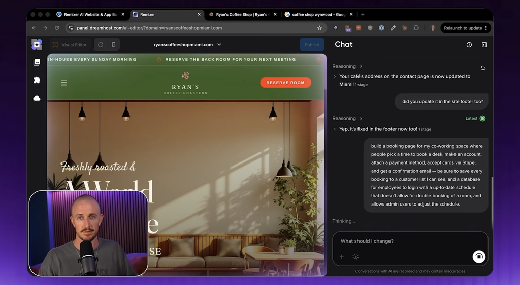 Ryan Robinson using DreamHost Remixer to build an app.