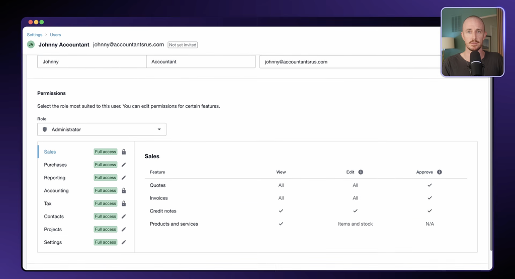 RyRob adding admins on his Xero account