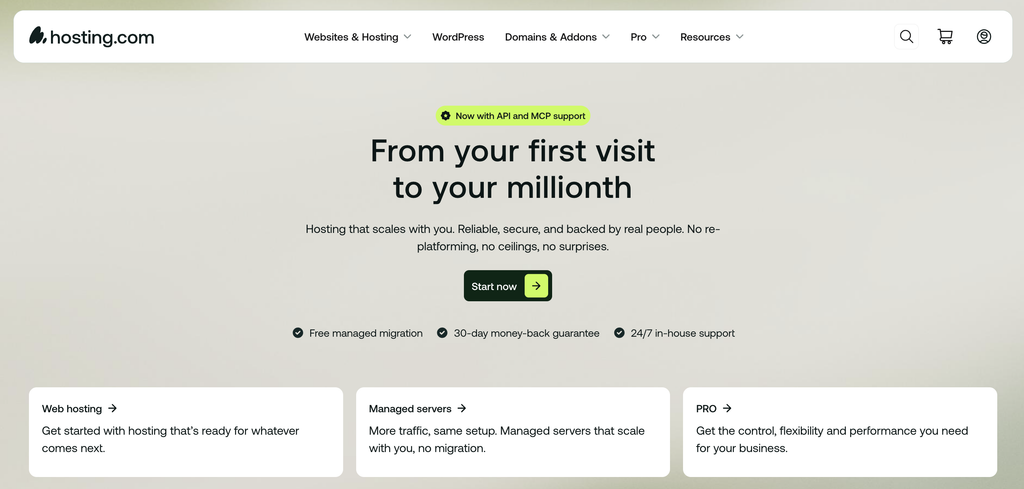 hosting.com wordpress hosting homepage (screenshot)