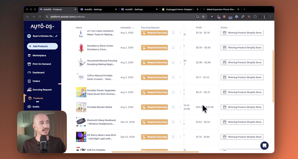 Ryan Robinson fulfilling customer orders on his dropshipping store
