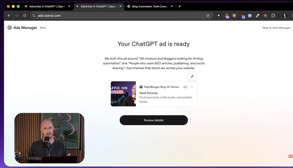 Example ChatGPT ads copy generated by OpenAI