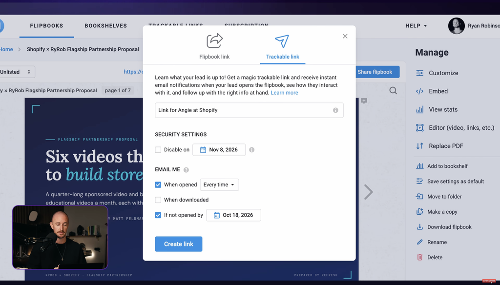 Ryan Robinson customizing his FlippingBook link